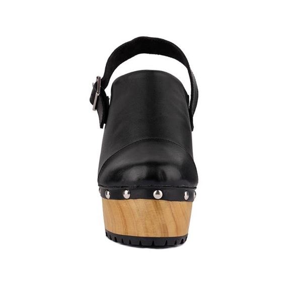 Black Slingback High Block Platform Heeled Organic Cotton Lined Clogs - Picture 5 of 6